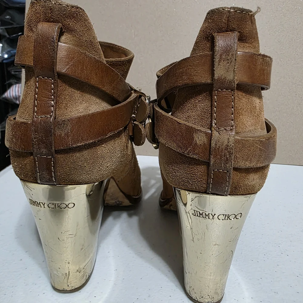 Jimmy Choo Tan Suede Heeled Boots - Picture 3 of 7